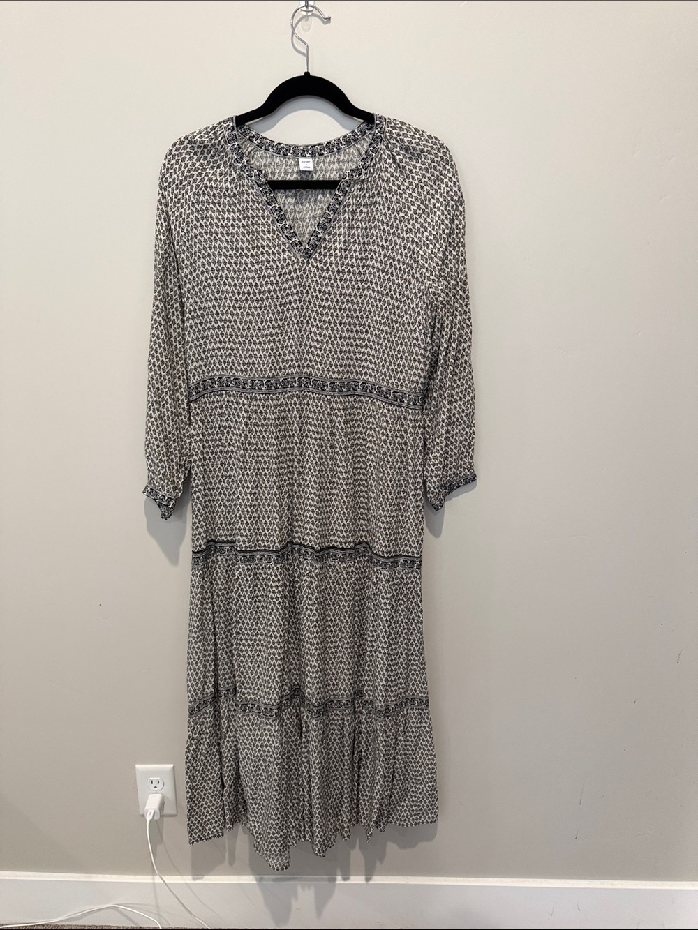 Old Navy Boho Black & White Printed Midi Dress